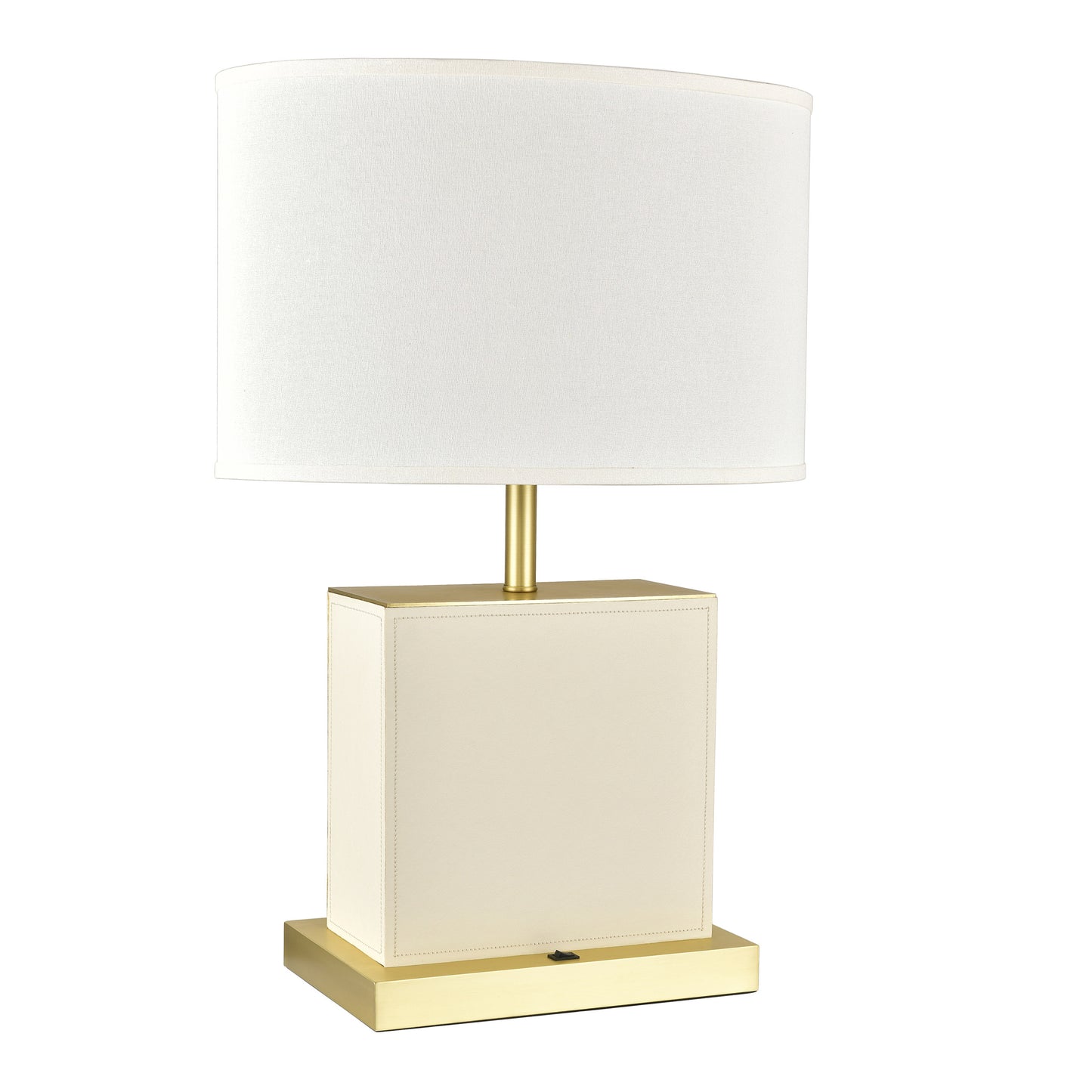 Plated Satin Brass Table Lamp – 100W E26, White Fabric Shade