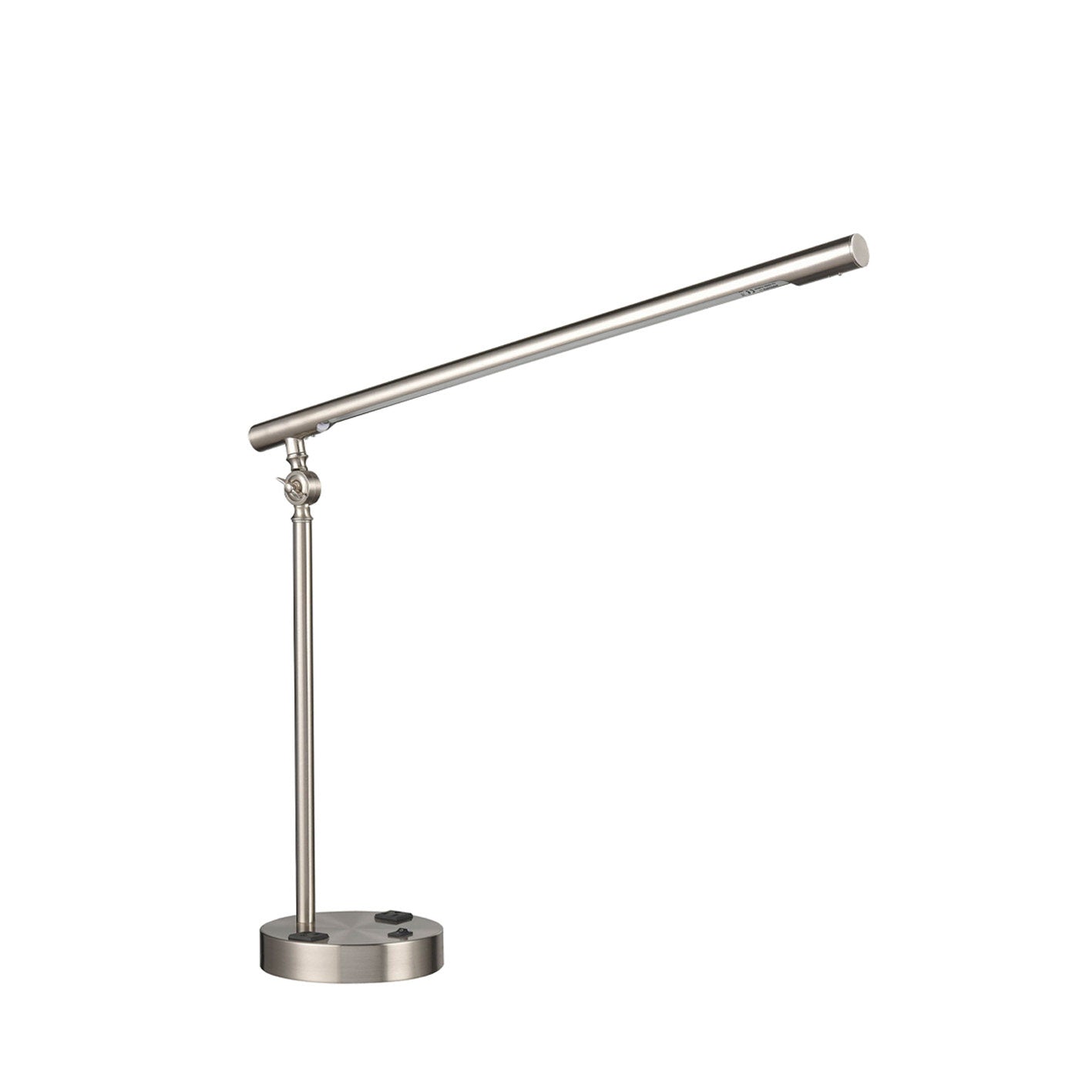 Brushed Nickel Table Lamp – T5 LED, White Light with 2 Outlets, 14W