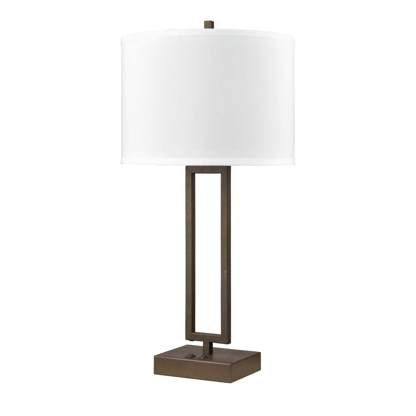 Dark Bronze Table Lamp – White Linen Shade with Qi Wireless Charger, 60W