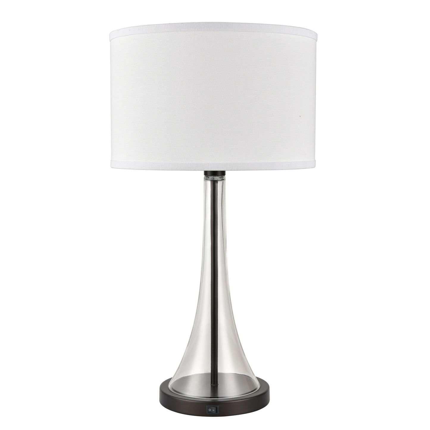 Powder Coated Matte Black Table Lamp – 100W, White Fabric Shade, Single Rocker Switch
