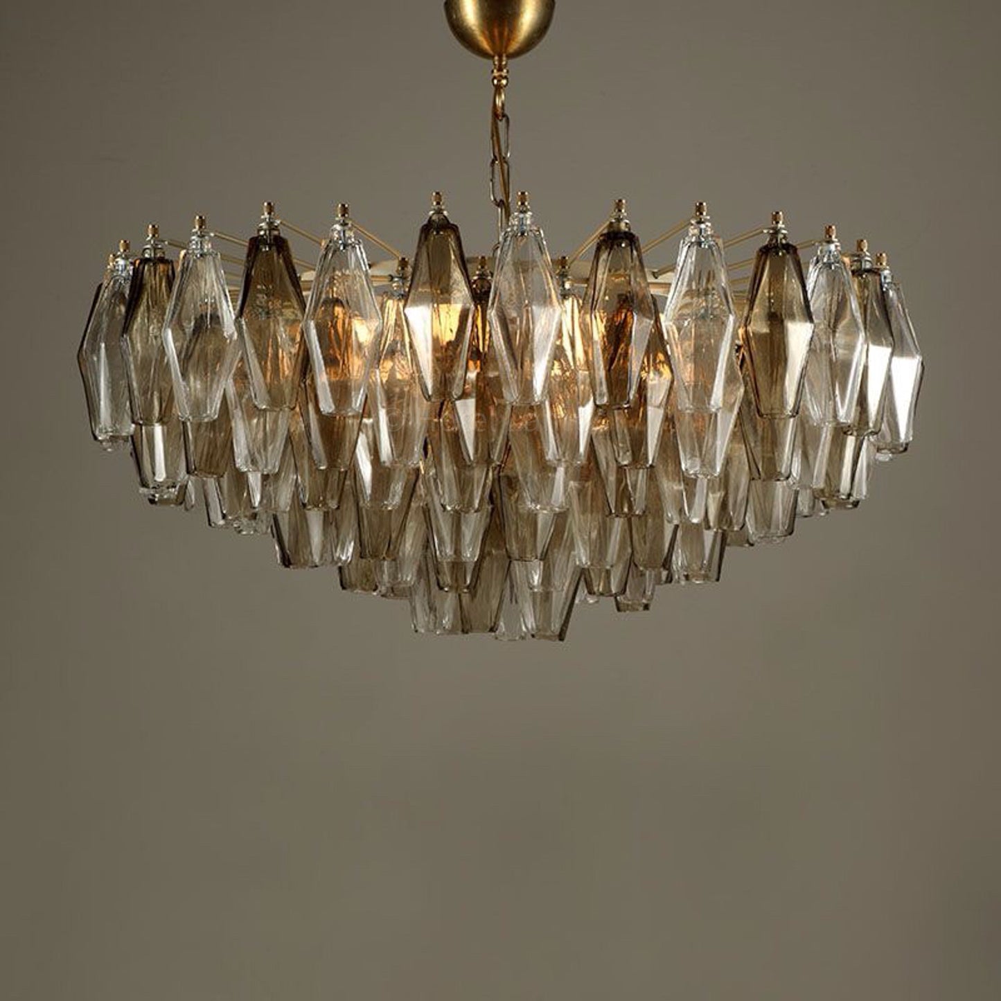 Tiered Bronze Murano Glass Chandelier – Satin Brass Finish – HLTBMGCSB-785