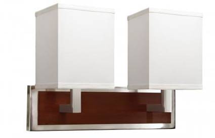 HLW10056 Dark Cherry & Brushed Nickel Wall Sconce with Cream Linen Shade – 2-Light LED Hardwired Fixture