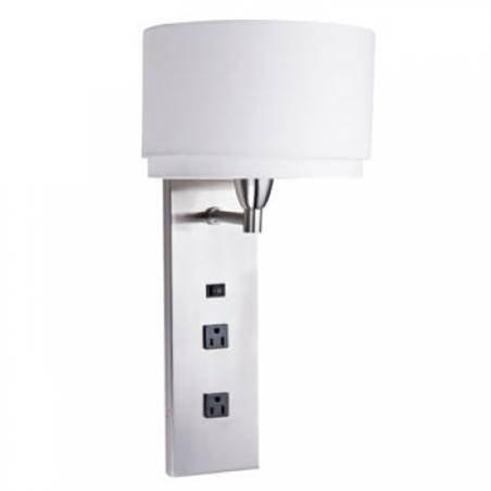 Brushed Nickel Wall Lamp with Cream Linen Shade & Dual Outlets – 33W (HLHW10017)