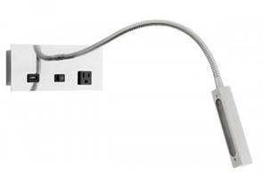 Polished Chrome Headboard Wall Lamp with Frosted Clear Shade, USB & Outlet – 3W LED (HLHW10031)