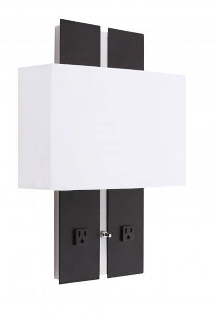 Espresso & Brushed Nickel Headboard Wall Lamp with White Linen Shade – 26W (HLHW10080)