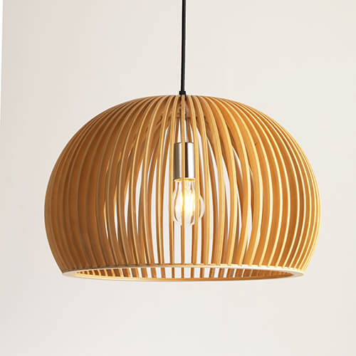 Bamboo Wood Pendant Light – 17.7” Wide Natural Hanging Ceiling Fixture (UL Listed)