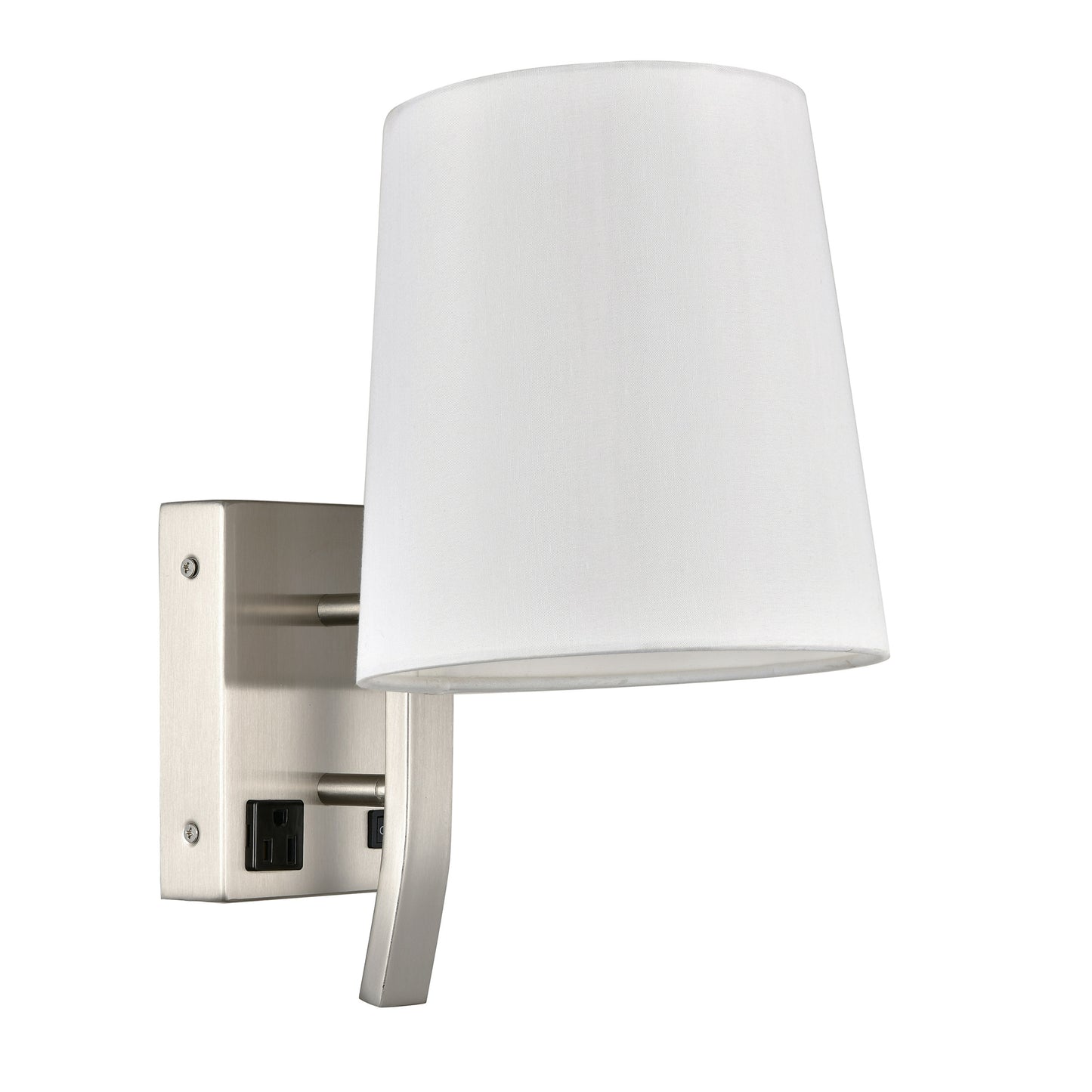 Brushed Nickel Wall Lamp with One Outlet – Wall-Mounted Bedroom Light