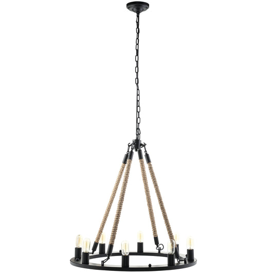 Encircle Chandelier – Black Finish with Rope Cords – 31.5” x 31.5” x 31.5” – HL-1574