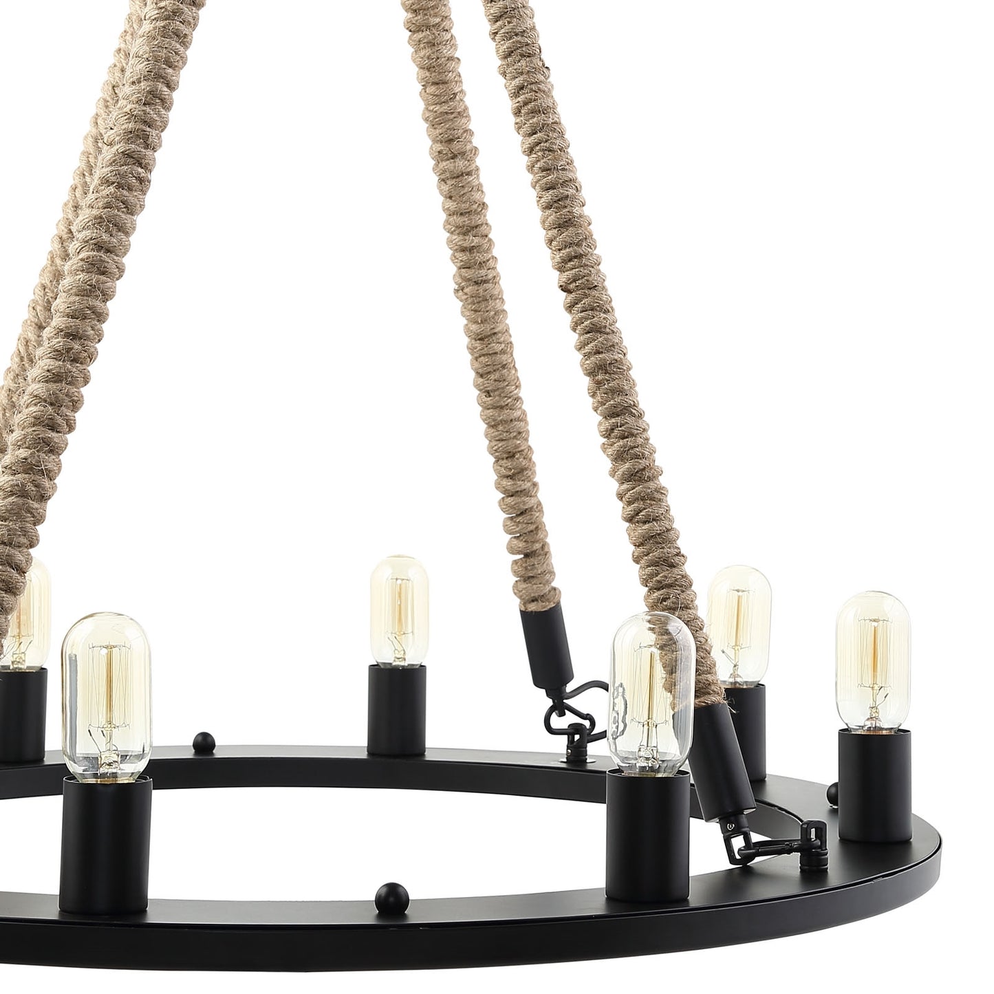Encircle Chandelier – Black Finish with Rope Cords – 31.5” x 31.5” x 31.5” – HL-1574