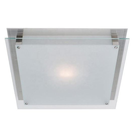 ADA Compliant Frosted Glass Ceiling Lamp – 18" Brushed Steel Flush Mount, Damp Location Rated