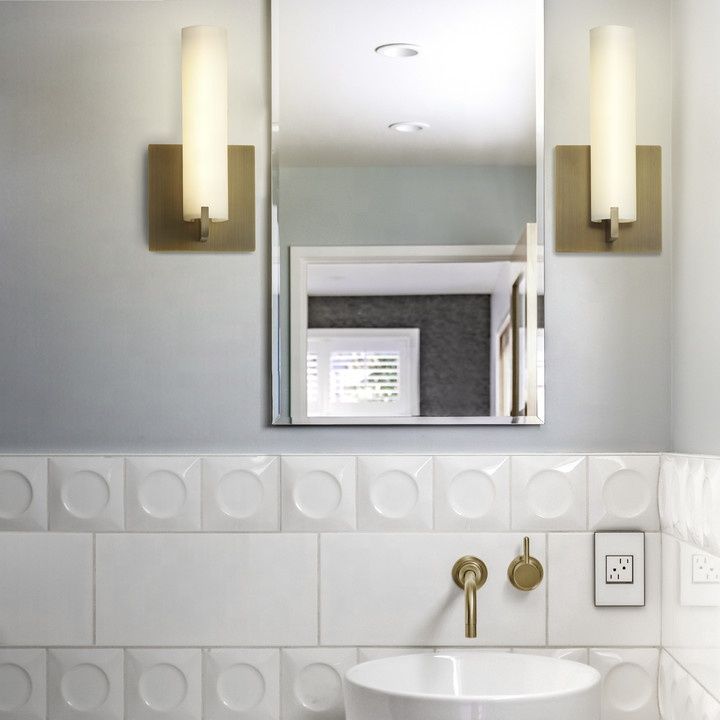 Hotel Glass Shade Wall Sconce – Aged Brass Metal Backplate with Opal Matte Glass