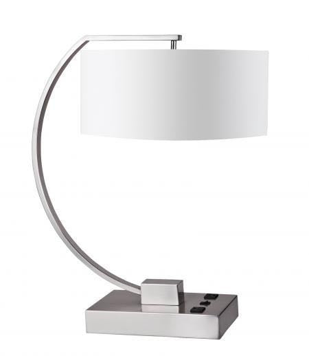 Guestroom Bedside Metal Base Table Lamp with White Linen Shade – HL-1021