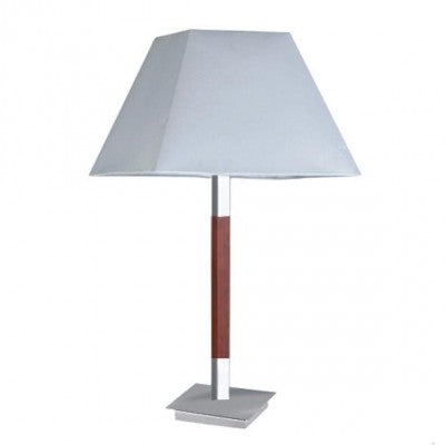 HLTL156104 Hotel Guestroom Bedside Table Lamp – 27” Wood Body with Satin Nickel Base & White Linen Shade