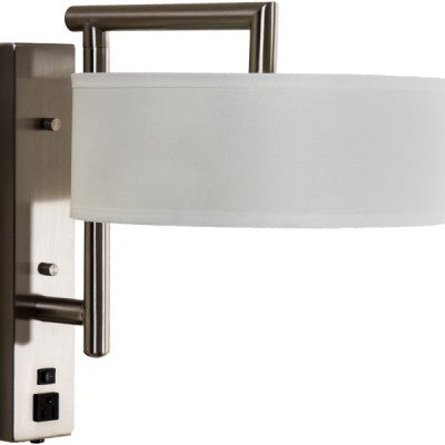 Swing Arm Wall Lamp with Outlets – Hotel Style | Adjustable Wall-Mounted Bedside Light