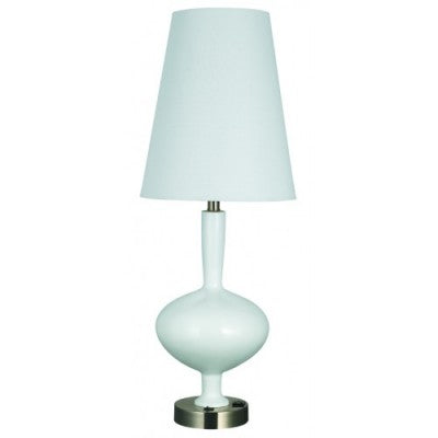 White Table Lamp for Home2 Suites Hotel – Resin Body with Brushed Nickel Accents and White Linen Shade