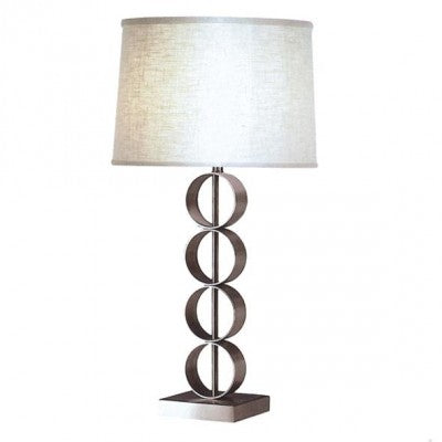 HLTL156102 Ring Table Lamp – 28” Satin Nickel Metal Body with White Linen Hardback Shade