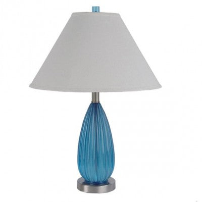 HLTL156100 Blue Acrylic Table Lamp – 23” Resin Body with Satin Nickel Base & White Linen Shade