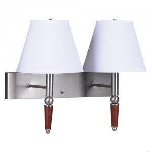 Double Nightstand Wall Lamp – Best Western Style | White Linen Shade & Satin Nickel Base