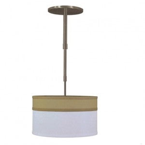 HLPL156014 Bronze & White Linen Drum Shade Pendant Light – Satin Nickel Base for Hotel Interiors