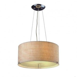HLPL156013 Drum Shade Pendant Lamp – White Linen with Satin Nickel Base for Hotel Lobby