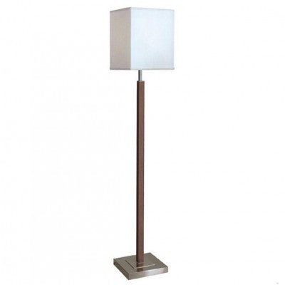 Guestroom Floor Lamp – HLFL11276, Wood Body with Satin Nickel Base & White Linen Shade