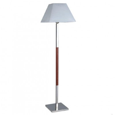 Guestroom Floor Lamp – Wood & Metal Body with Satin Nickel Base, White Linen Shade