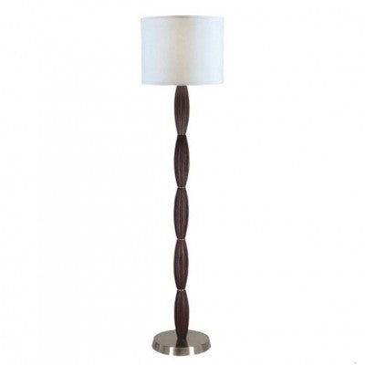 Hotel Guestroom Floor Lamp – Wood Body with Satin Nickel Base & White Linen Shade