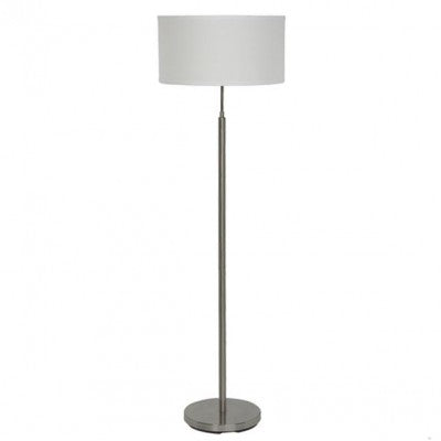 Guestroom Floor Lamp – Super 8, Satin Nickel Finish with White Linen Shade