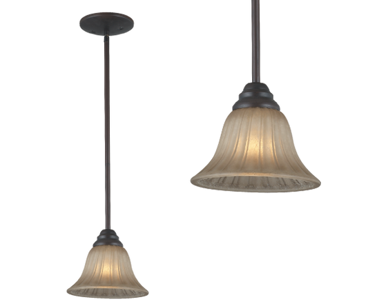 HL-P13 Outdoor Mini Pendant Light – Oil Ribbed Bronze Finish with Amber Glass Shade
