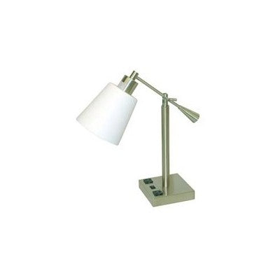 Desk Lamp with Outlets for Staybridge Suites Hotel – Brushed Nickel with White Acrylic Shade