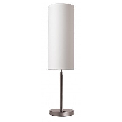 Hotel Nightstand Table Lamp with Cylinder Shade – Brushed Nickel Finish with White Shade