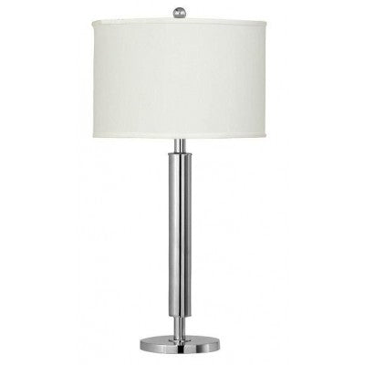 Brushed Nickel Table Lamp for Hotel – White Linen Shade with Base Outlets