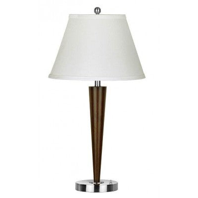 Contemporary Nightstand Table Lamp for Hotel – Satin Nickel Base with White Linen Shade