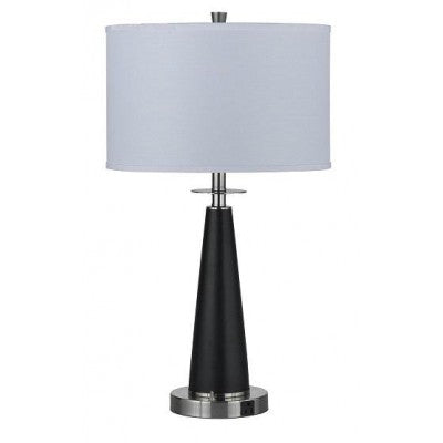 Hotel Table Lamp – Painted Wood & Resin Body with Satin Nickel Base and White Linen Shade