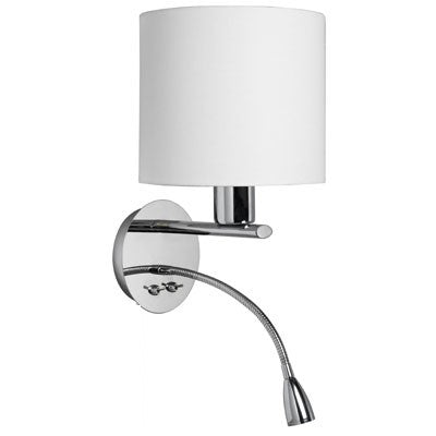 Wall Sconce with LED Flexible Reading Light – Satin Nickel or Polished Chrome for Hotels