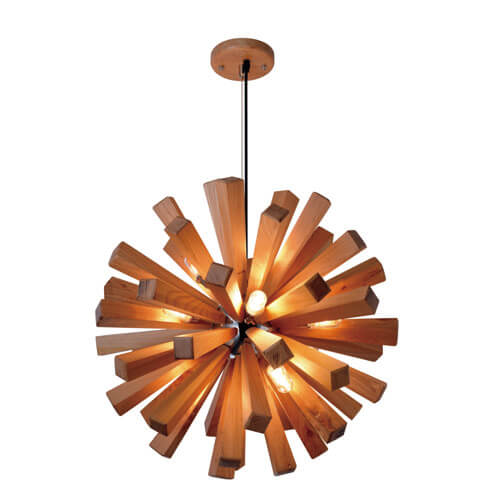 Large Round Wood Pendant Light – Modern 1-Light Ceiling Fixture (UL Listed) – SKU: HLWPL023