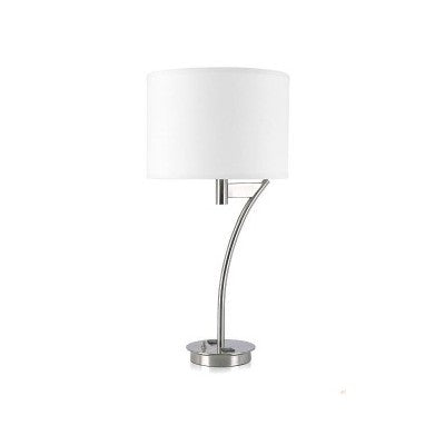 Table Lamp for Cobblestone Hotel – Brushed Nickel with White Hardback Shade and Outlets