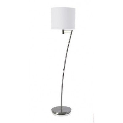 Lucky Seven Floor Lamp – Cobblestone Hotel, Brushed Nickel with White Linen Shade