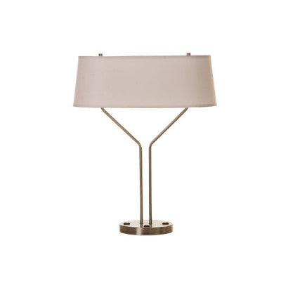 Fairfield Inn Double Nightstand Table Lamp – Brushed Nickel with White Linen Shade and Outlets