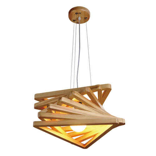 Wide Wood Pendant Light – 16.5” Modern Ceiling Hanging Lamp, E26/E27 Base (UL Listed)