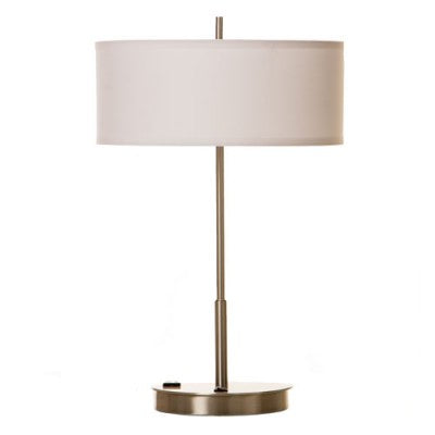 Suite Table Lamp for Marriott Fairfield Inn – Brushed Nickel with White Linen Shade and Outlets