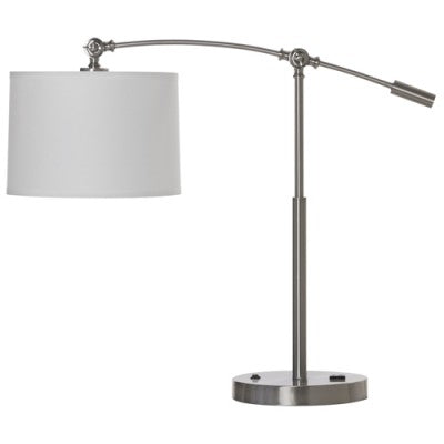 Hampton Inn FYI Adjustable Desk Lamp – White Linen Shade with Outlet