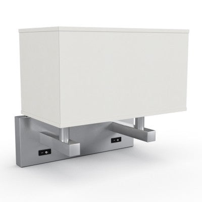 Double Nightstand Wall Sconce – Brushed Nickel with White Linen Shade for Holiday Inn Revive