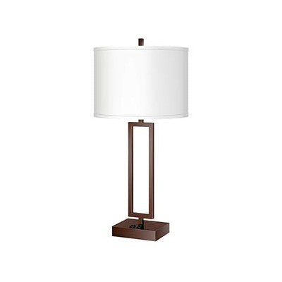 Comfort Inn and Suites Truly Yours End Table Lamp – Bronze Finish with White Drum Shade and Power Outlet