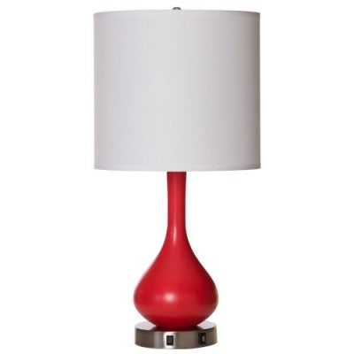 Hampton Inn FYI Table Lamp – Brushed Nickel Finish with White Drum Shade and USB Charging Station