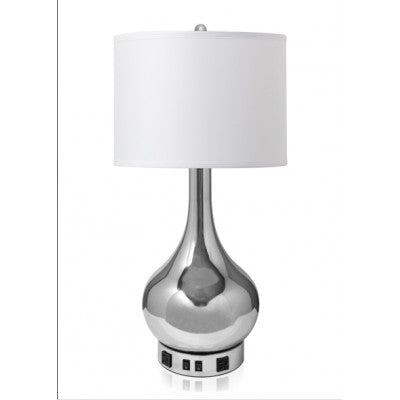 Table Lamp for La Quinta Inn – Polished Chrome with White Linen Drum Shade