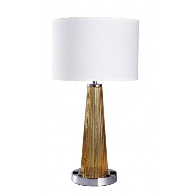 Glass Table Lamp for Candlewood Suites – Amber Seeded Glass with White Linen Shade and Base Outlets