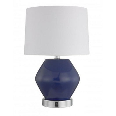 Hampton Inn Carefree Table Lamp – Ultramarine Blue & Brushed Chrome with White Linen Shade