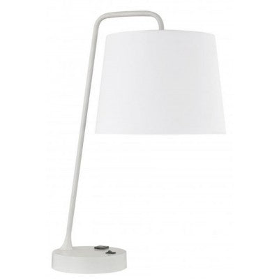 Hampton Inn Carefree Desk Lamp – Cloud White Finish with White Linen Shade and Base Outlet