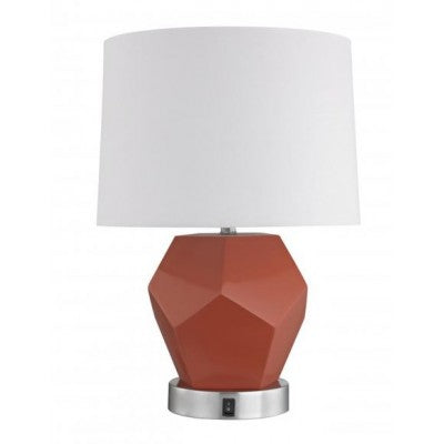 Hampton Inn Casual Table Lamp – RotOrange & Brushed Chrome with White Linen Shade